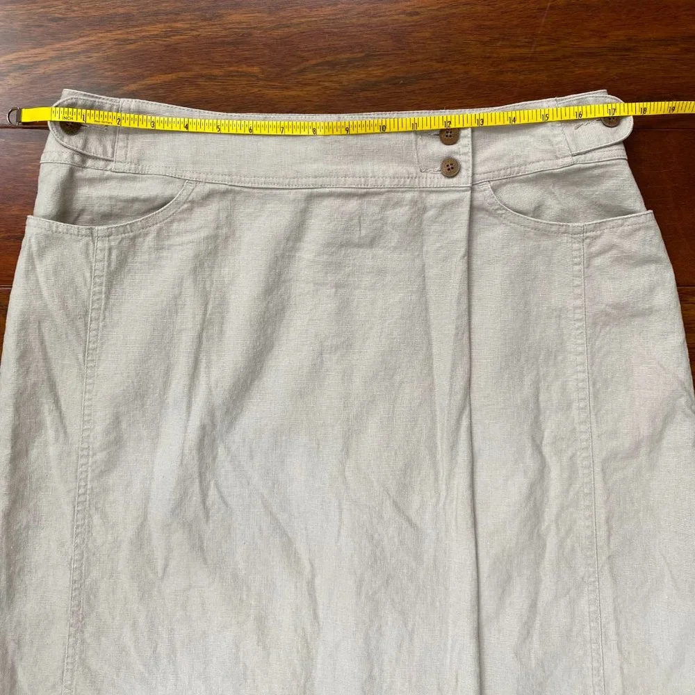 Woolrich Linen Cotton Blend Kayla Skirt Wrap Style Dark Stone Size 12 Preppy - Picture 10 of 11